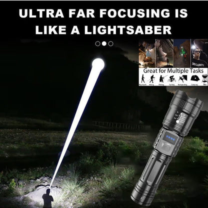 🔦 High-Power Rechargeable Zoom Flashlight – 2000LM, Power Bank & Digital Battery Display