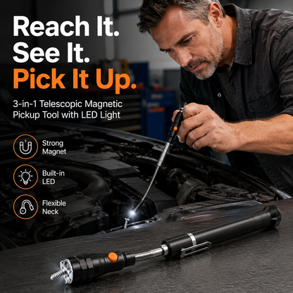 3-in-1 Telescopic Magnetic Pickup Tool with LED Light
