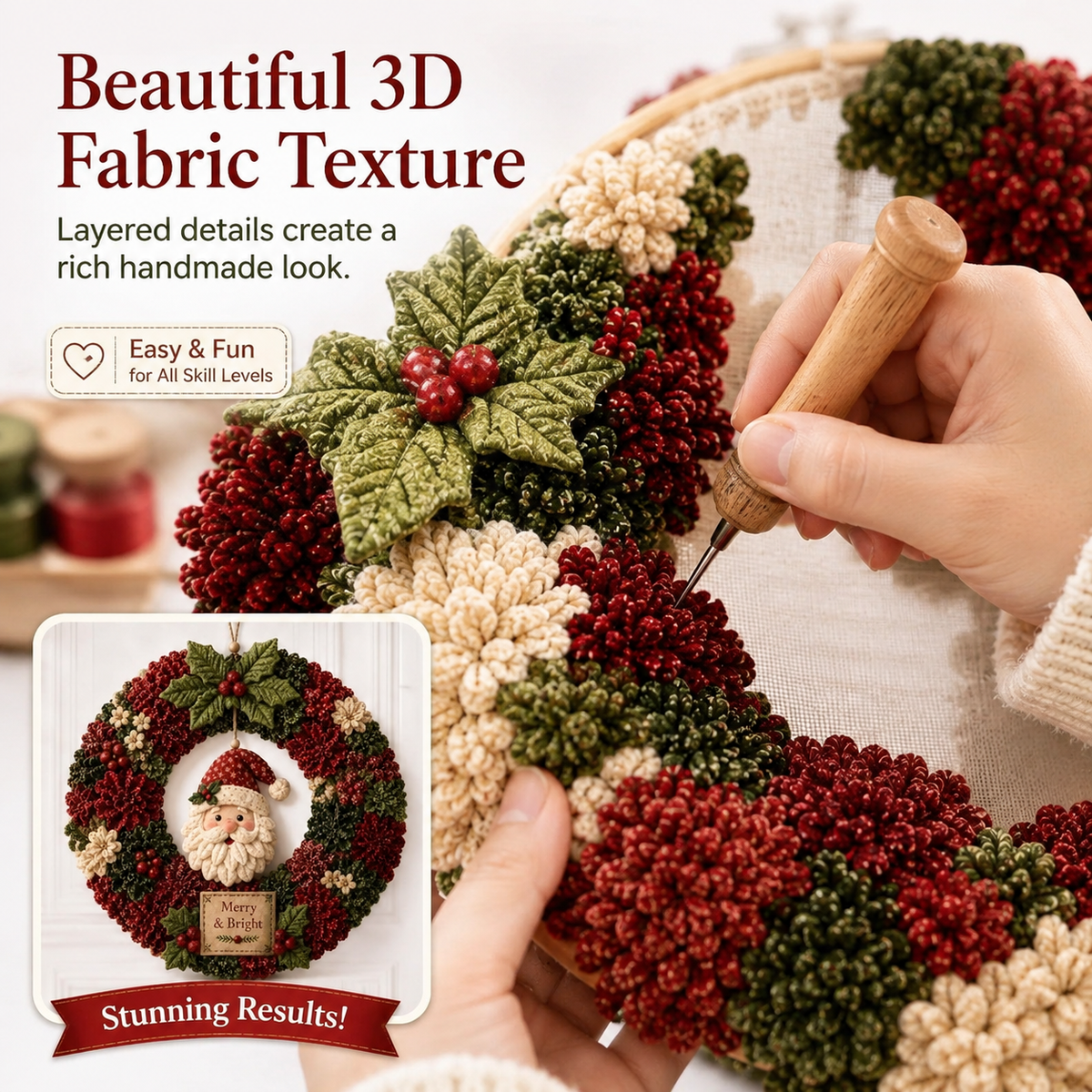 🔥Christmas Sale 49%🎄3D Fabric Poke Wreath DIY Kit
