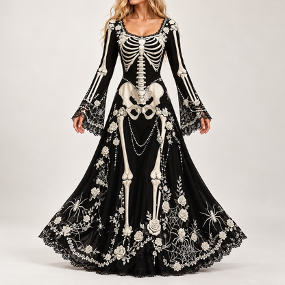 Skeleton & Rose Halloween Maxi Dress