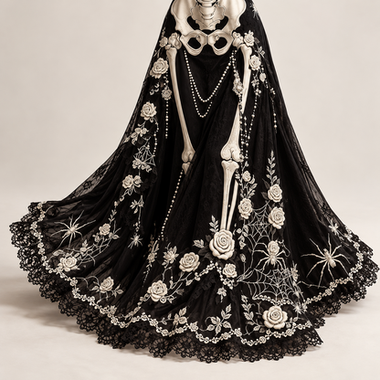 Skeleton & Rose Halloween Maxi Dress