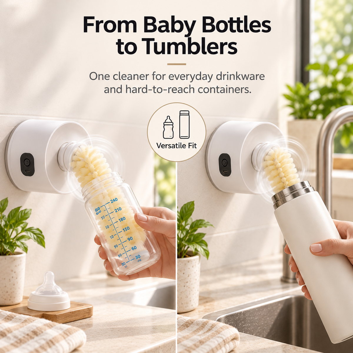 Electric Cup Brush USB-C Rechargeable Automatic Rotating Cleaning Brush for Water Bottle