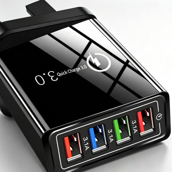 (只参考)Four-Port Travel Charger for Extended Phone Battery Life