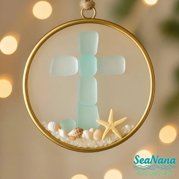 Sea Glass Cross Ornament