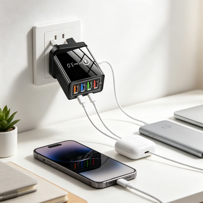 (只参考)Four-Port Travel Charger for Extended Phone Battery Life