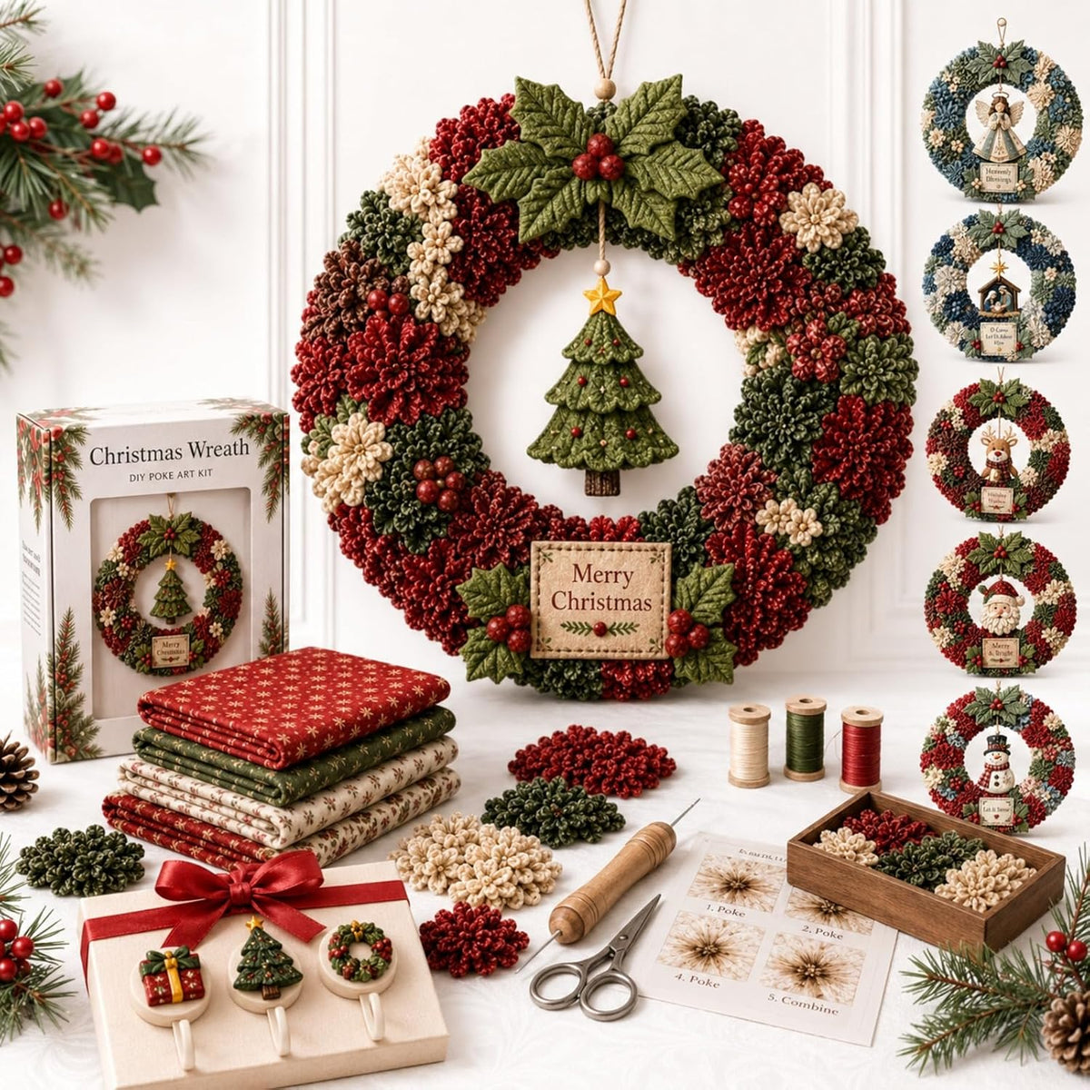 🔥Christmas Sale 49%🎄3D Fabric Poke Wreath DIY Kit