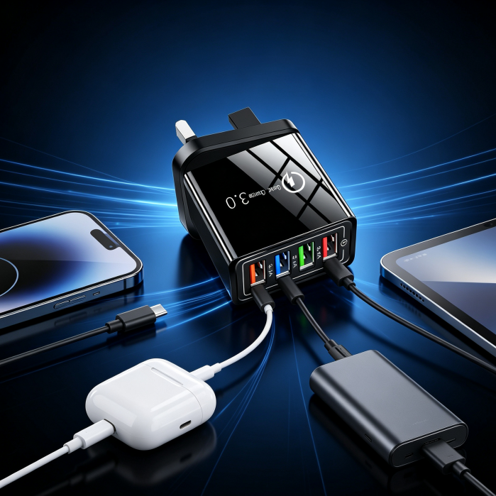 (只参考)Four-Port Travel Charger for Extended Phone Battery Life