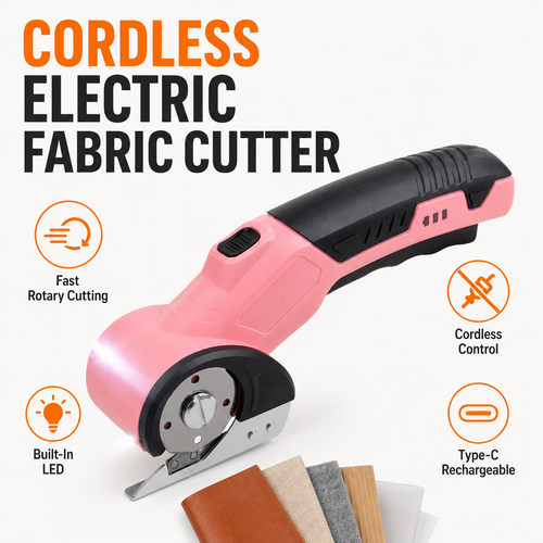 Cordless Electric Fabric Cutter – Rechargeable Rotary Scissors for Fabric, Leather, Carpet & Crafts