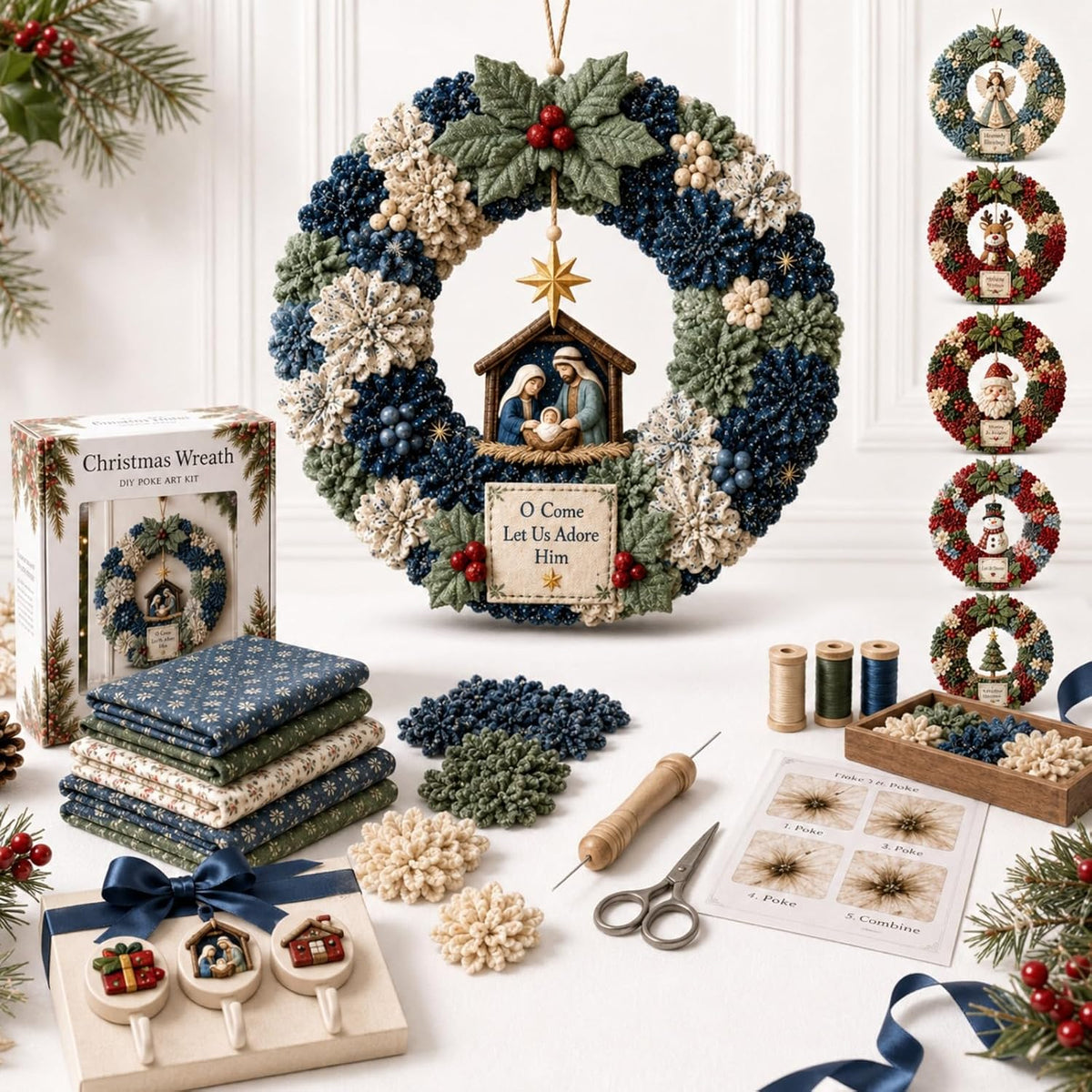 🔥Christmas Sale 49%🎄3D Fabric Poke Wreath DIY Kit
