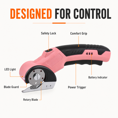 Cordless Electric Fabric Cutter – Rechargeable Rotary Scissors for Fabric, Leather, Carpet & Crafts
