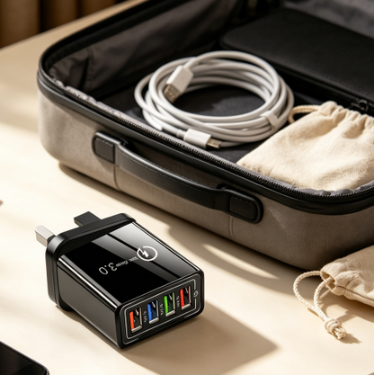 (只参考)Four-Port Travel Charger for Extended Phone Battery Life