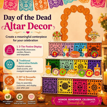 Día de los Muertos 3-Tier Ofrenda Altar — DIY Wooden Display