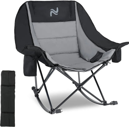 Foldable Rocking Moon Camping Chair, Padded Portable Rocker with Cup Pockets