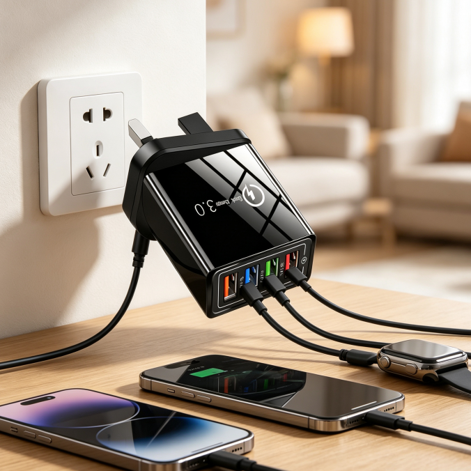 (只参考)Four-Port Travel Charger for Extended Phone Battery Life