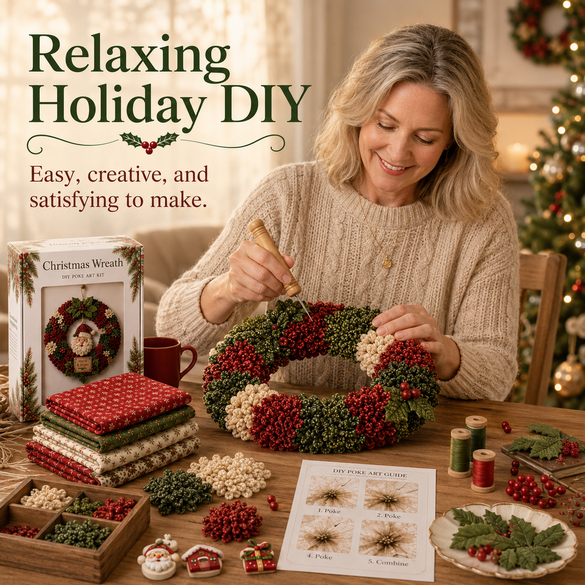 🔥Christmas Sale 49%🎄3D Fabric Poke Wreath DIY Kit