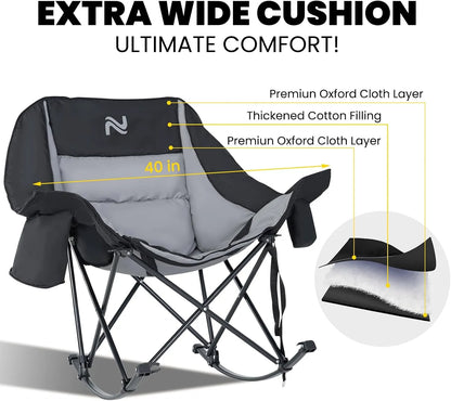 Foldable Rocking Moon Camping Chair, Padded Portable Rocker with Cup Pockets