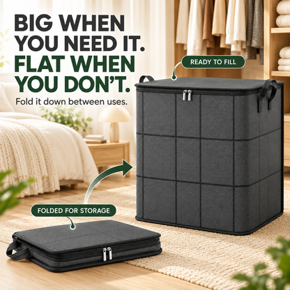 Large Zippered Reinforced Foldable Fabric Organizer Bin