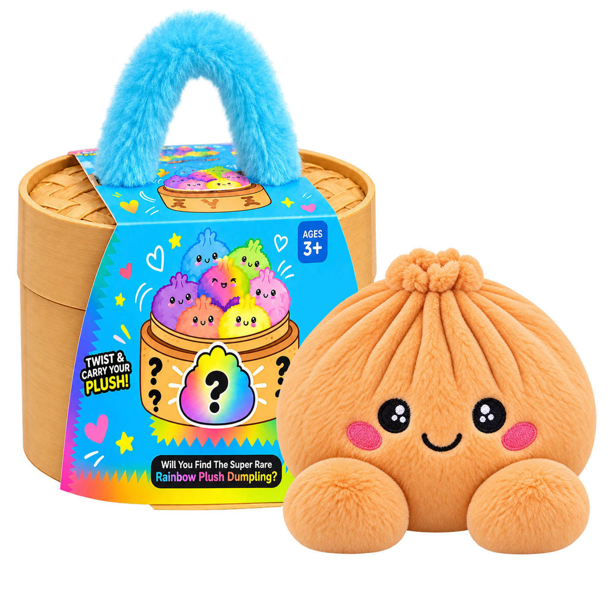Rainbow Dumpling Plush Squishy with Bamboo-Style Steamer Basket – 8 Adorable Colors, Cute Stuffed Toy & Gift