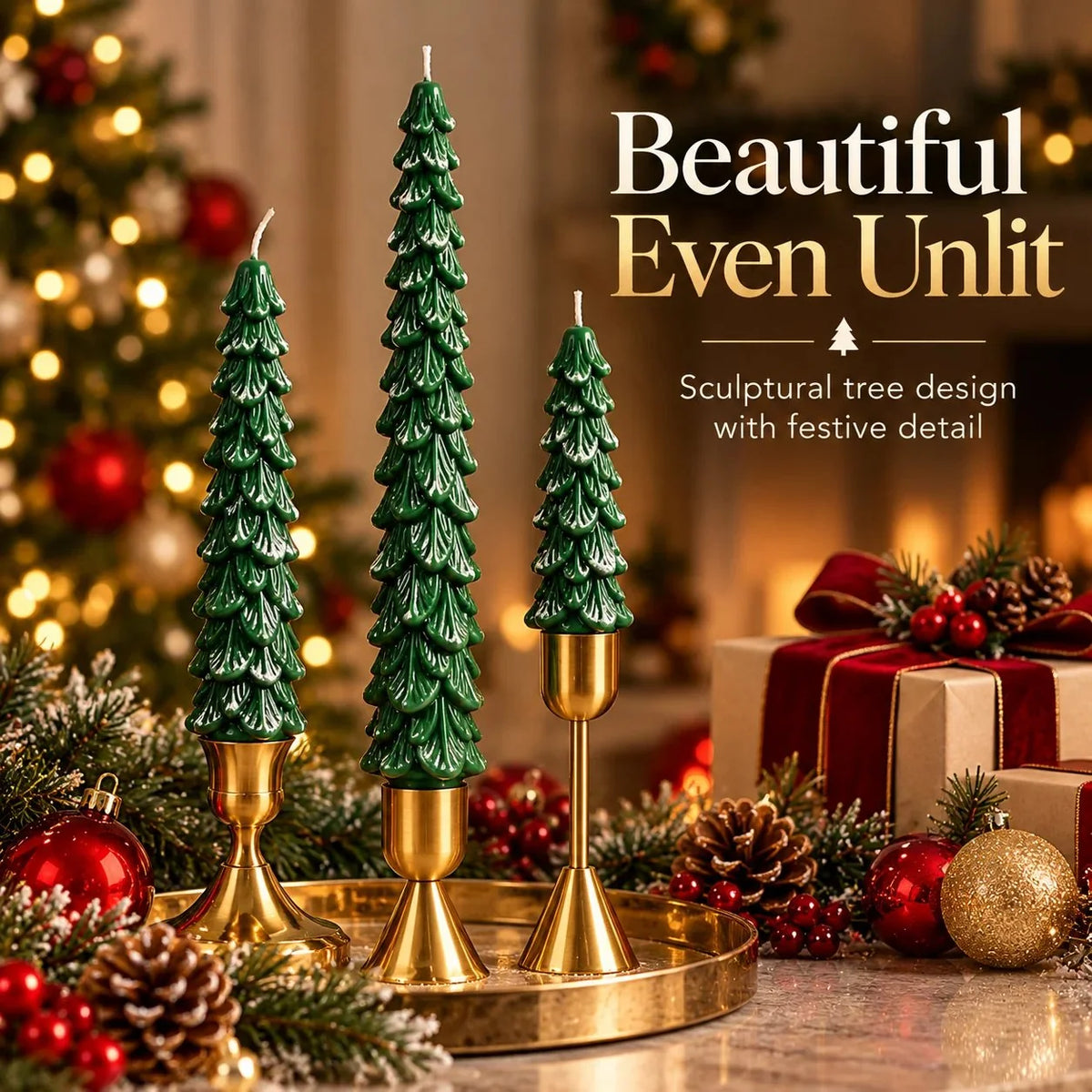 🎄 10-Inch Christmas Tree Candle – Add a Cozy Holiday Glow to Your Home! 🕯️🛒（Candlesticks not included）
