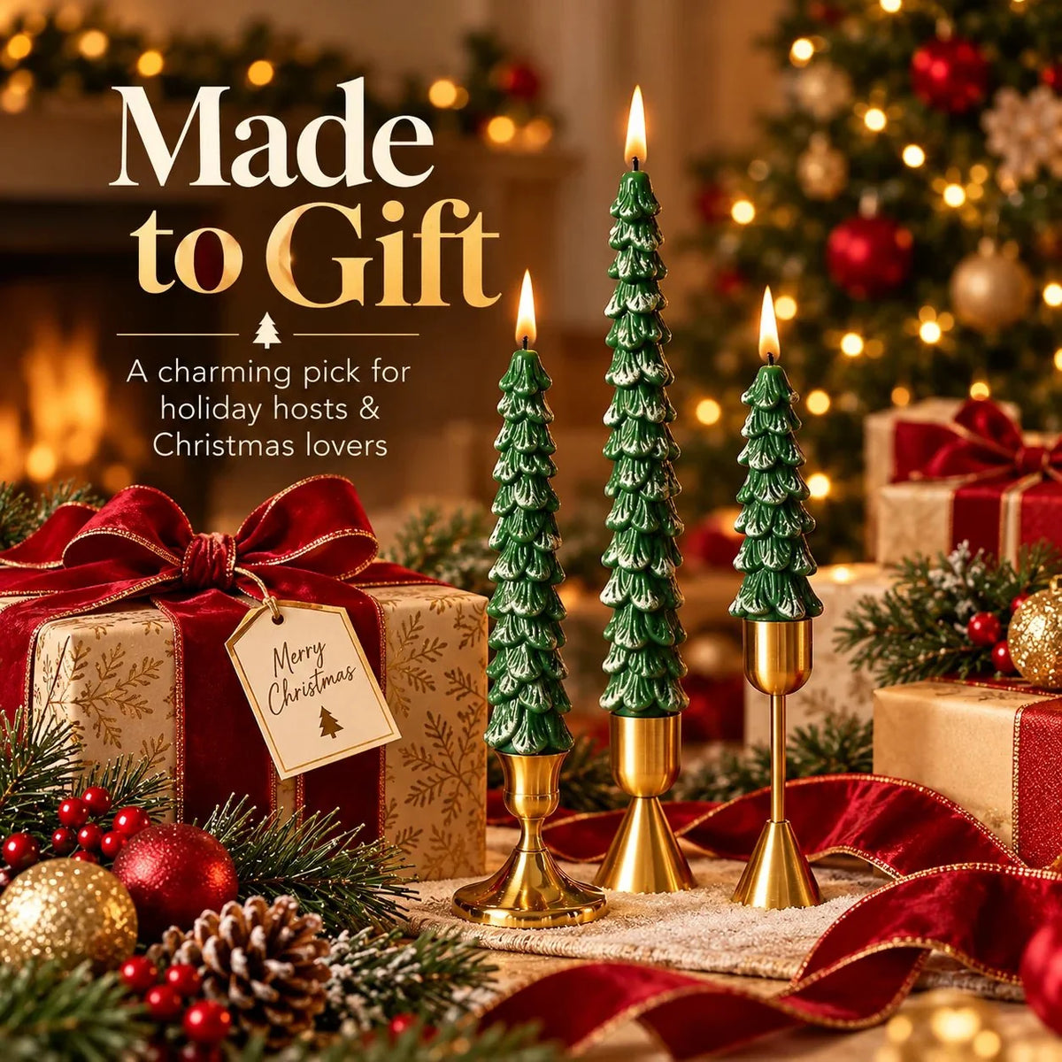 🎄 10-Inch Christmas Tree Candle – Add a Cozy Holiday Glow to Your Home! 🕯️🛒（Candlesticks not included）
