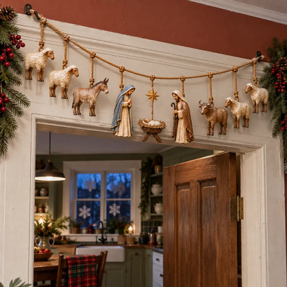 🎄Handcrafted Wooden Nativity Garland - Rustic christmas Decor