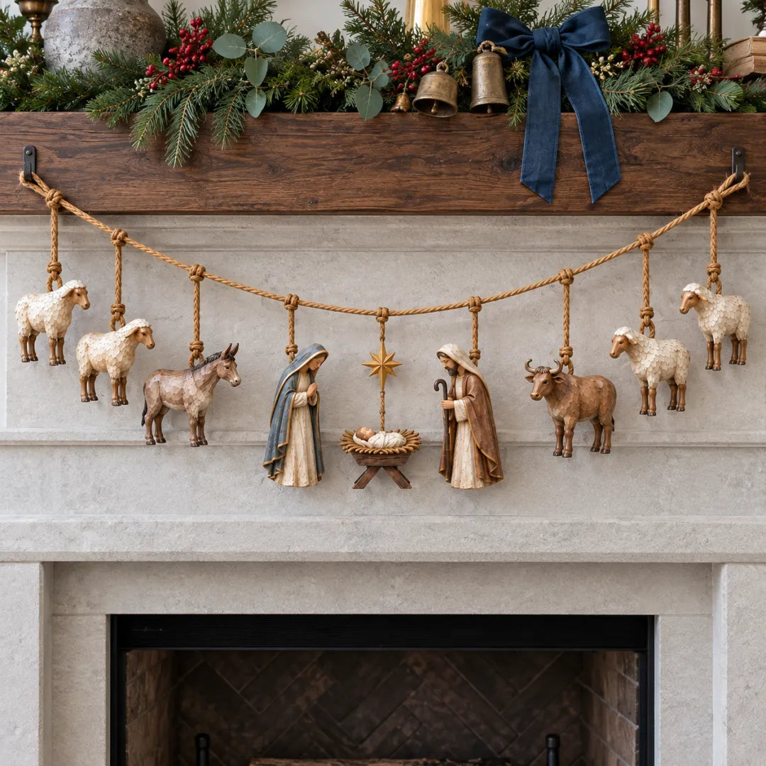 🎄Handcrafted Wooden Nativity Garland - Rustic christmas Decor