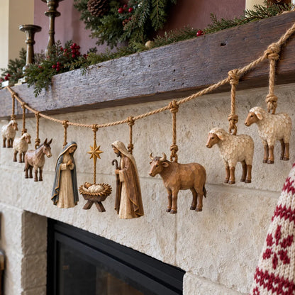 🎄Handcrafted Wooden Nativity Garland - Rustic christmas Decor
