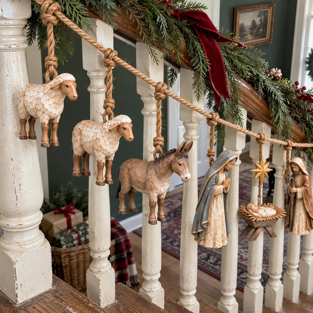 🎄Handcrafted Wooden Nativity Garland - Rustic christmas Decor