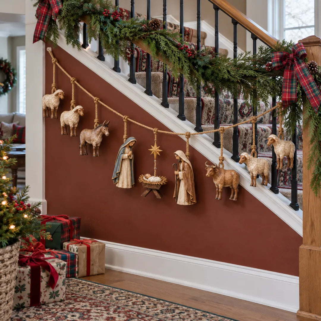 🎄Handcrafted Wooden Nativity Garland - Rustic christmas Decor