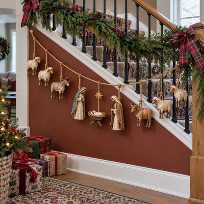 🎄Handcrafted Wooden Nativity Garland - Rustic christmas Decor