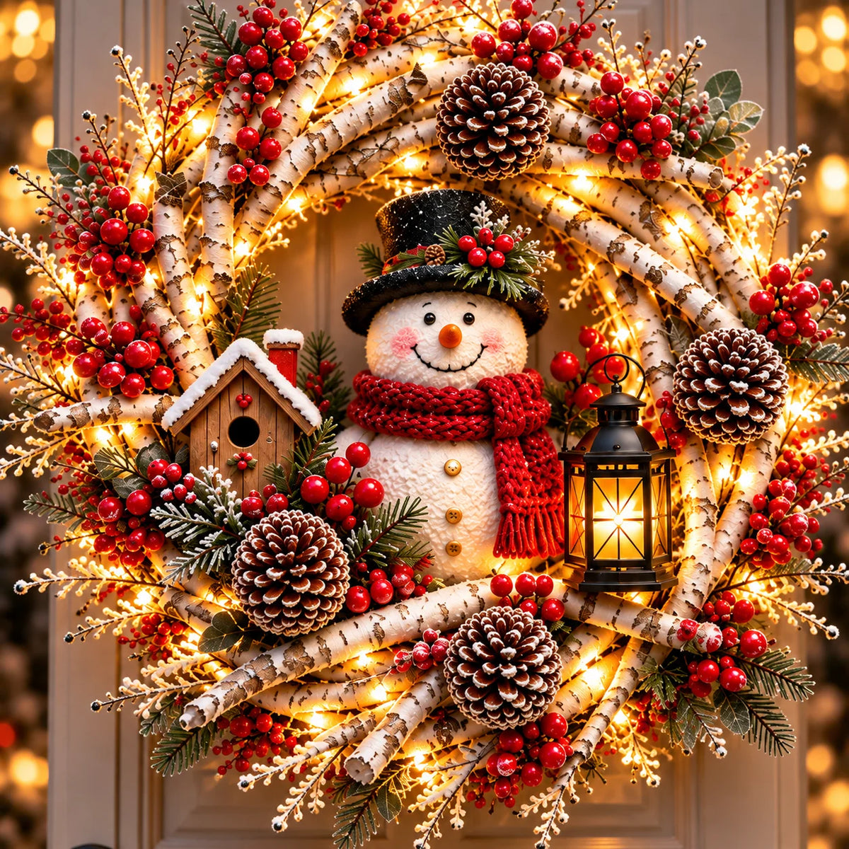 🔥 LAST DAY 49% OFF 🔥 Snowy Birch Cardinal Wreath™ – Lighted Christmas Door Wreath with Paired Red Cardinals, Berries & Pinecones ❤️🎄✨