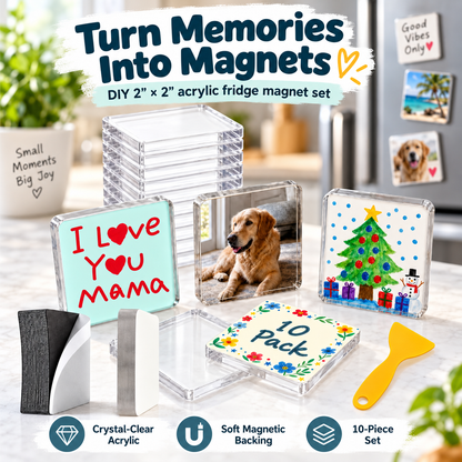✨ Turn Your Memories Into Magnets – 10 Pack DIY Acrylic Fridge Magnet Set