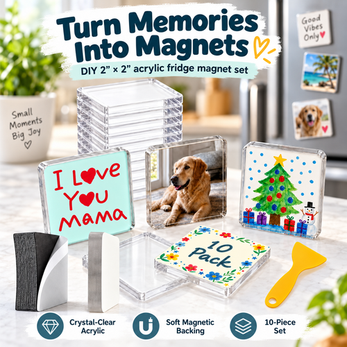 ✨ Turn Your Memories Into Magnets – 10 Pack DIY Acrylic Fridge Magnet Set