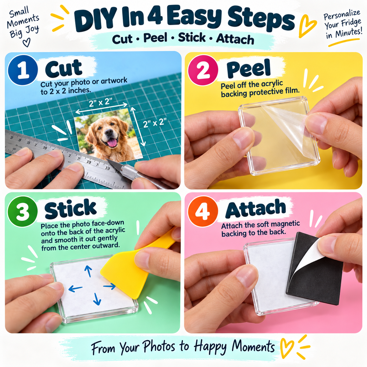 ✨ Turn Your Memories Into Magnets – 10 Pack DIY Acrylic Fridge Magnet Set