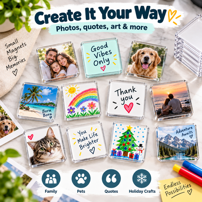 ✨ Turn Your Memories Into Magnets – 10 Pack DIY Acrylic Fridge Magnet Set