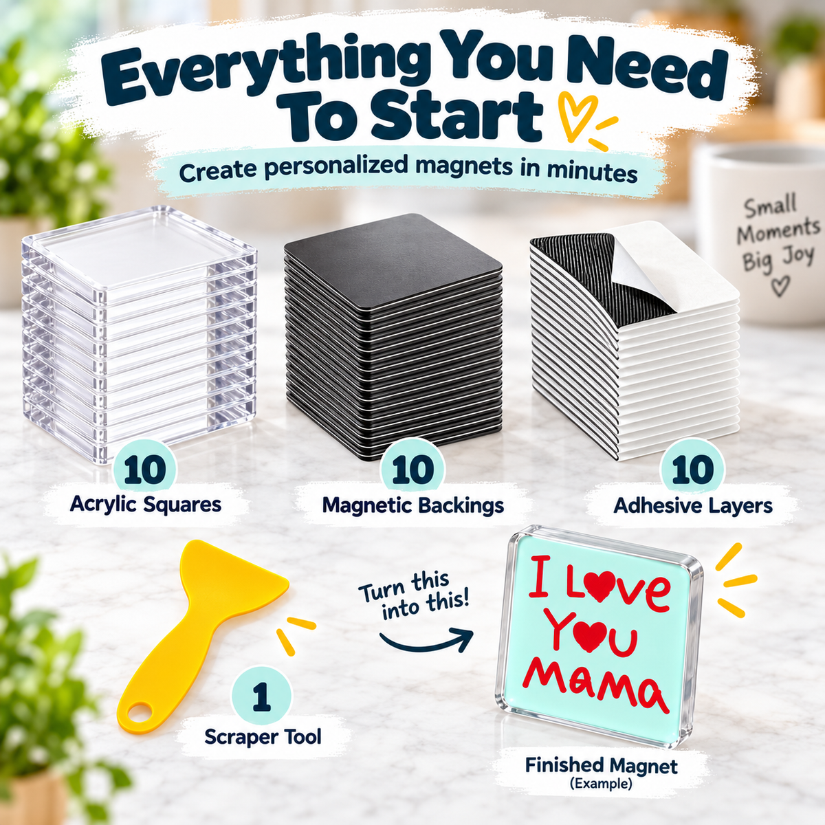 ✨ Turn Your Memories Into Magnets – 10 Pack DIY Acrylic Fridge Magnet Set