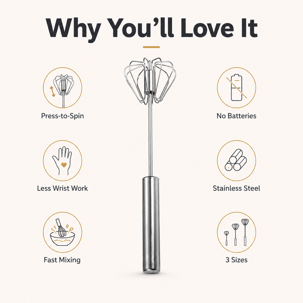 🔥 50% Off Limited Time ——Stainless Steel Semi-Automatic Push Whisk – Handheld Rotary Egg Beater