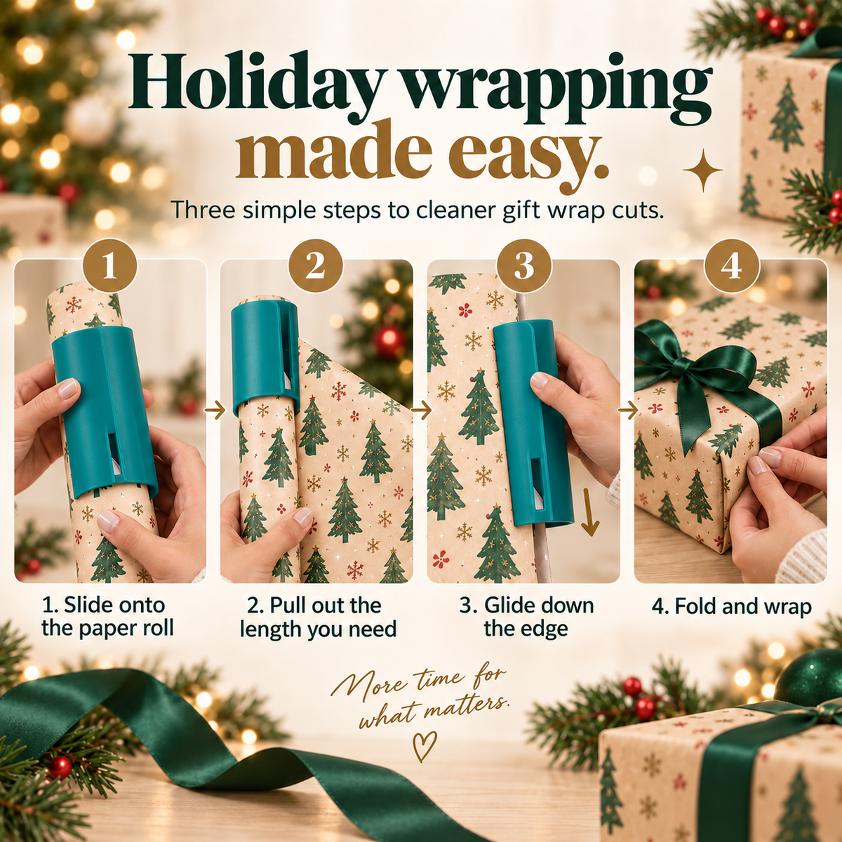 🎁 2-Pack Gift Wrap Sliding Cutter – Easy Wrapping Paper Cutting Tool