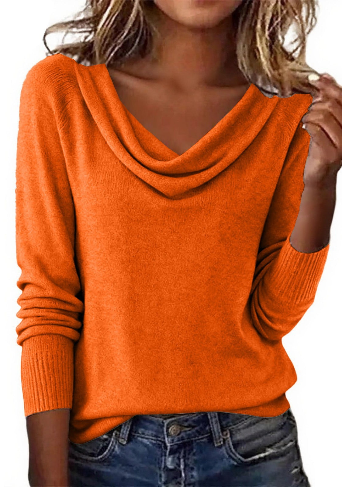 Women Cowl Neck Long Sleeve Knit Pullover Top