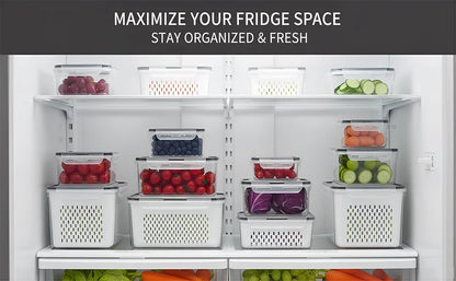 🔥Hot Sale 50% OFF-4 in 1 Food Storage Container, Fruit Storage Containers for Fridge, Produce Storage Containers with Lid and Strainer