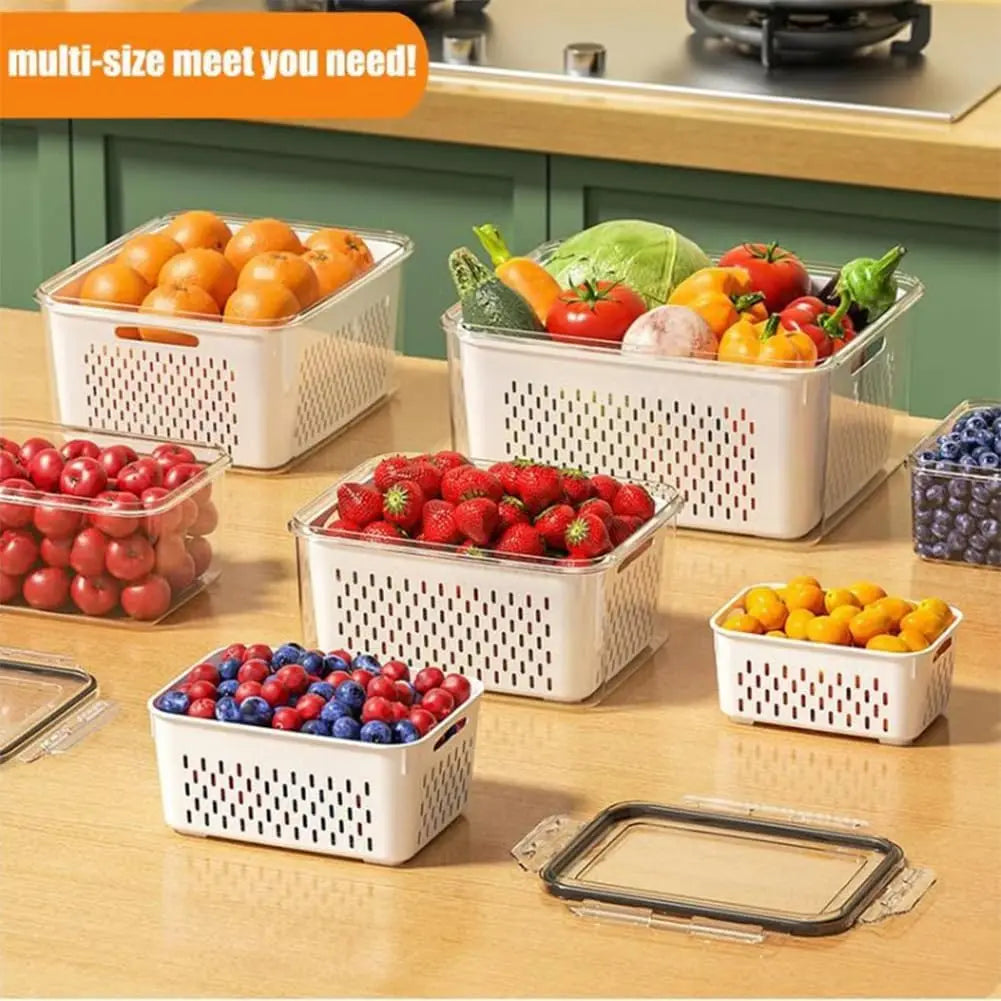 🔥Hot Sale 50% OFF-4 in 1 Food Storage Container, Fruit Storage Containers for Fridge, Produce Storage Containers with Lid and Strainer