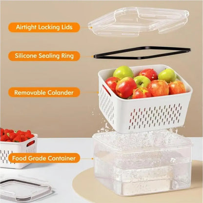 🔥Hot Sale 50% OFF-4 in 1 Food Storage Container, Fruit Storage Containers for Fridge, Produce Storage Containers with Lid and Strainer