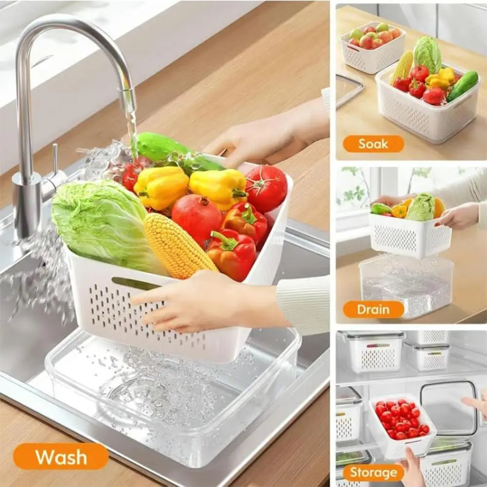 🔥Hot Sale 50% OFF-4 in 1 Food Storage Container, Fruit Storage Containers for Fridge, Produce Storage Containers with Lid and Strainer