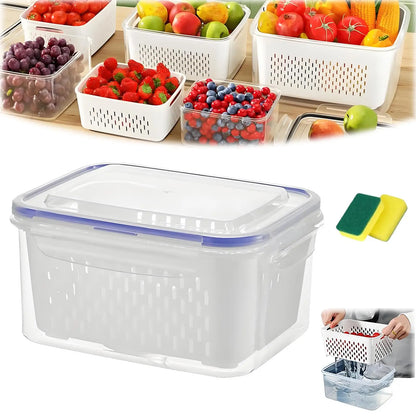 🔥Hot Sale 50% OFF-4 in 1 Food Storage Container, Fruit Storage Containers for Fridge, Produce Storage Containers with Lid and Strainer
