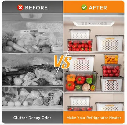 🔥Hot Sale 50% OFF-4 in 1 Food Storage Container, Fruit Storage Containers for Fridge, Produce Storage Containers with Lid and Strainer