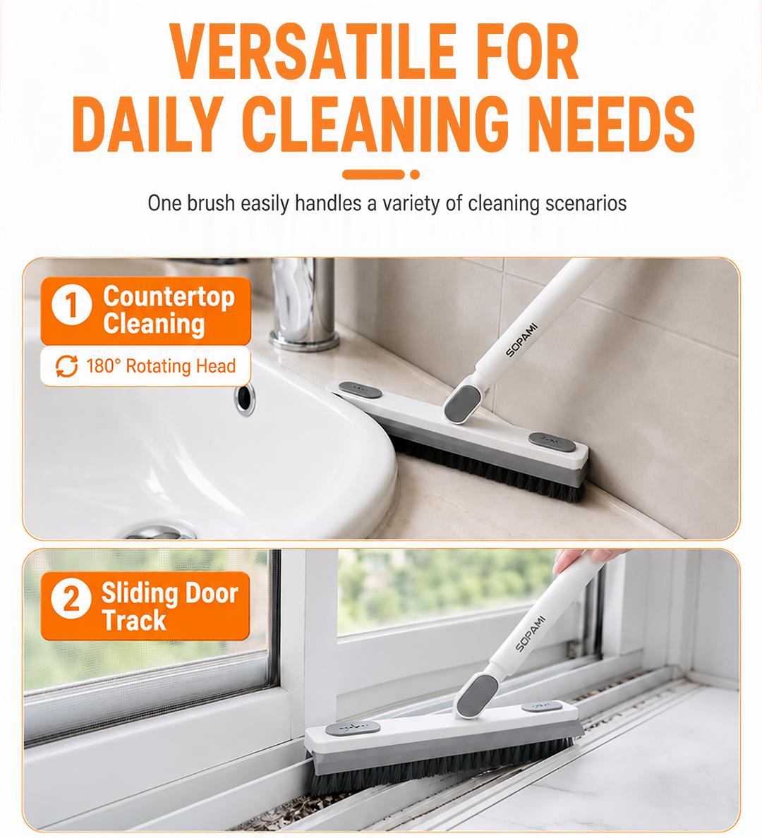 SOPAMI 180° Rotating Gap Cleaning Tool - Extendable Adjustable No-Touch Cleaner for Windows, Sliding Doors, Narrow Spaces, Home Deep Cleaning