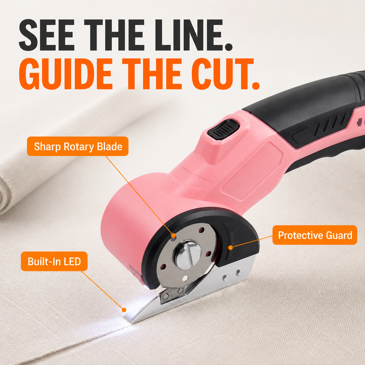 Cordless Electric Fabric Cutter – Rechargeable Rotary Scissors for Fabric, Leather, Carpet & Crafts