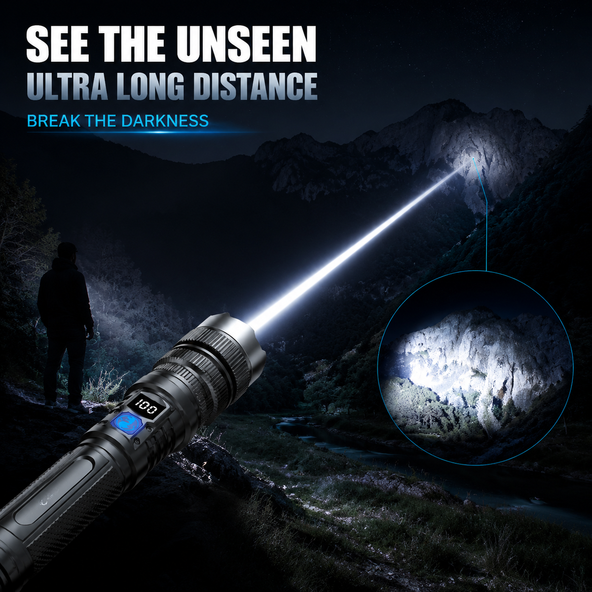 🔦 High-Power Rechargeable Zoom Flashlight – 2000LM, Power Bank & Digital Battery Display