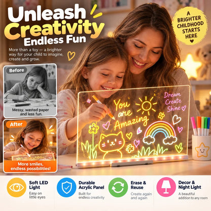 🎨 LED Drawing Board for Kids – Erasable Acrylic Art Board