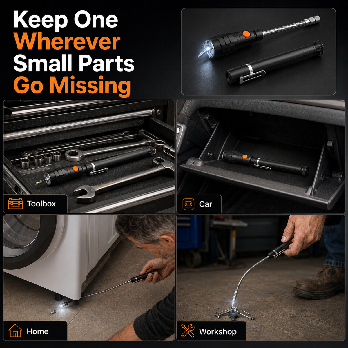 3-in-1 Telescopic Magnetic Pickup Tool with LED Light